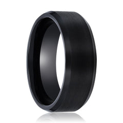 BLACKJACK | Black Beveled Edges Tungsten Ring