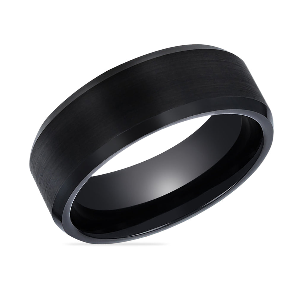 BLACKJACK | Black Beveled Edges Tungsten Ring