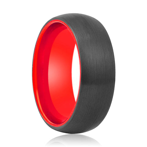 FERRARI | Red Black Brushed Domed Tungsten Ring