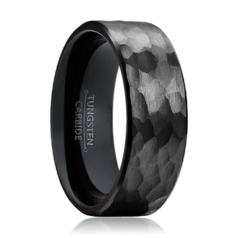 BANDIT | Black Black Hammered Tungsten Ring