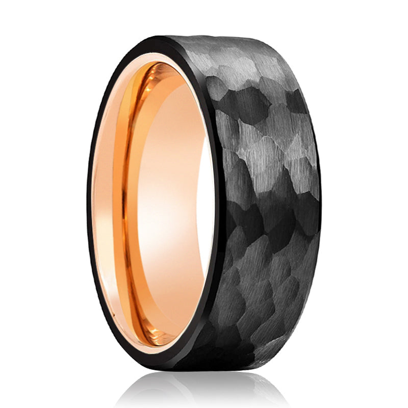 CLAW - Rose Gold Black Hammered Tungsten Ring