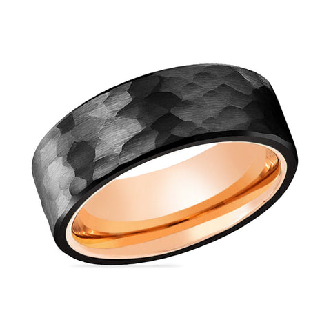 CLAW - Rose Gold Black Hammered Tungsten Ring