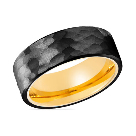 KNOX | Gold Black Hammered Tungsten Ring