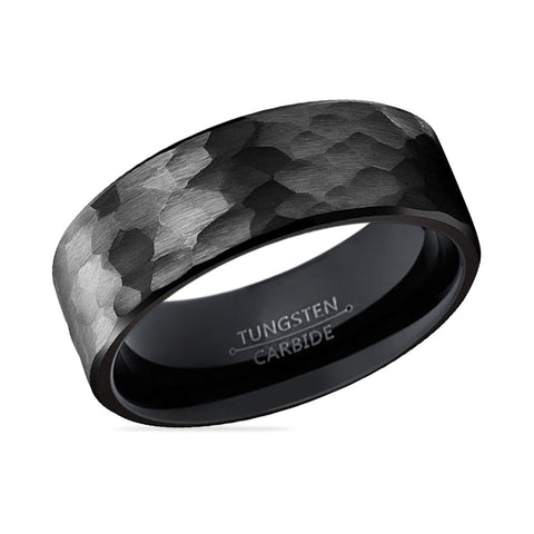 BANDIT | Black Black Hammered Tungsten Ring