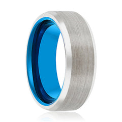 IBIZA | Blue Silver Brushed Beveled Edges Tungsten Ring