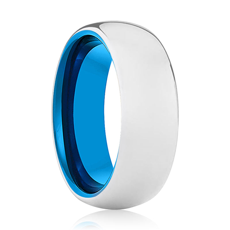 DELTA | Blue Tungsten Silver Shiny Domed Ring