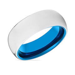 DELTA | Blue Tungsten Silver Shiny Domed Ring