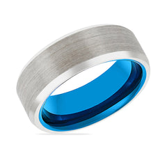 IBIZA | Blue Silver Brushed Beveled Edges Tungsten Ring