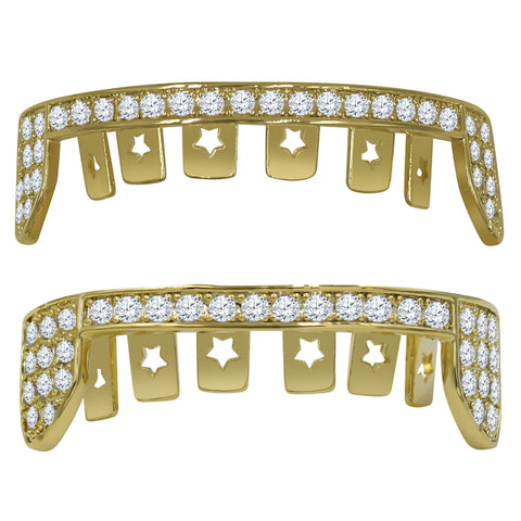 Hip Hop CZ Stone Grillz In 14K Yellow Gold Plated