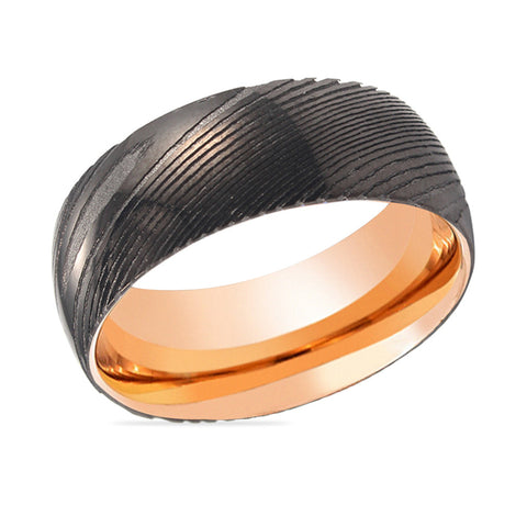 BLAZING | Gunmetal Damascus Rose Gold Steel Ring