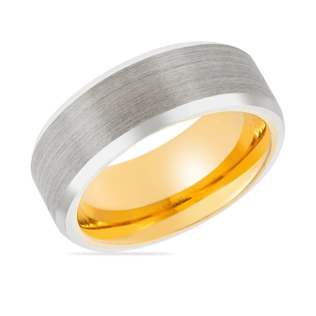 APHIS | Gold Silver Brushed Beveled Edges Tungsten Ring