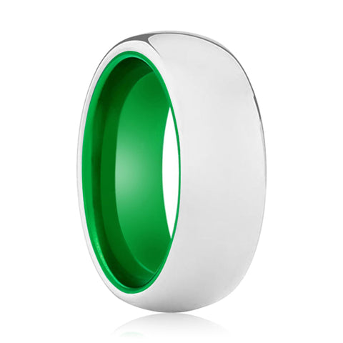 NEZARA | Green White Silver Shiny Domed Tungsten Ring