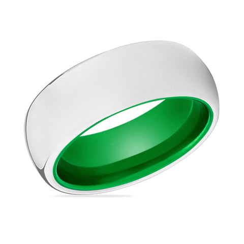 NEZARA | Green White Silver Shiny Domed Tungsten Ring