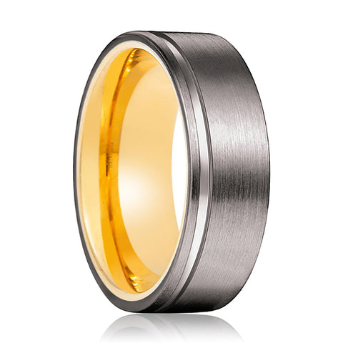 WIZ | Gold Gunmetal Offset Groove Tungsten Ring