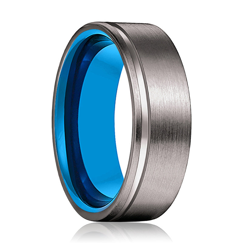 AZRAQ | Blue Gunmetal Offset Groove Tungsten Ring