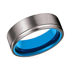 AZRAQ | Blue Gunmetal Offset Groove Tungsten Ring