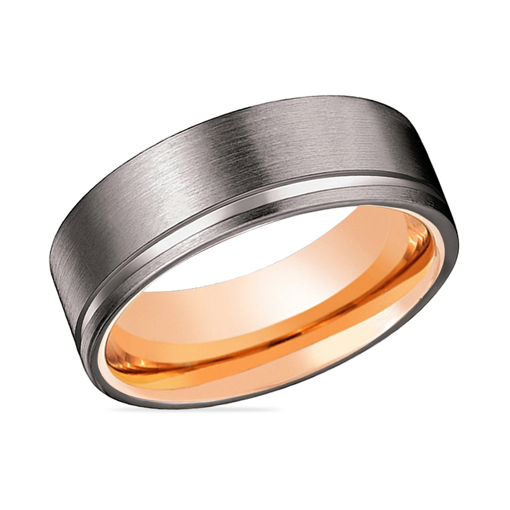 OCTOBER | Rose Gold Gunmetal Offset Groove Tungsten Ring