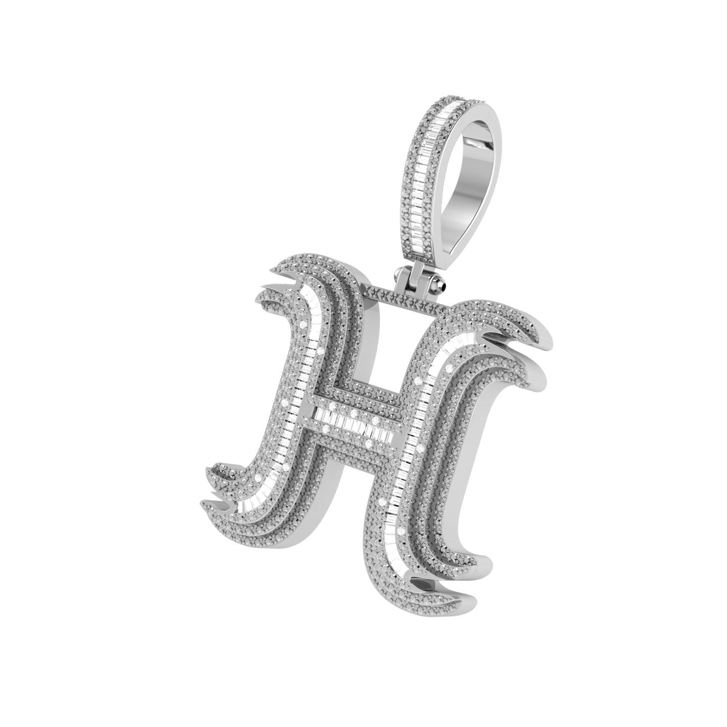 Onirique Initials 925 Sterling Silver Rhodium Plated Pendant With Diamond Stones