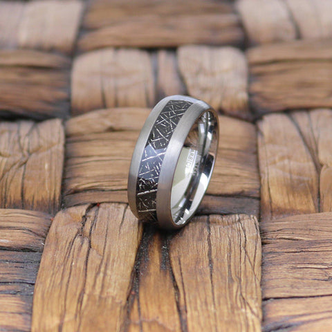 STARY | Tungsten Ring Black Meteorite Inlay