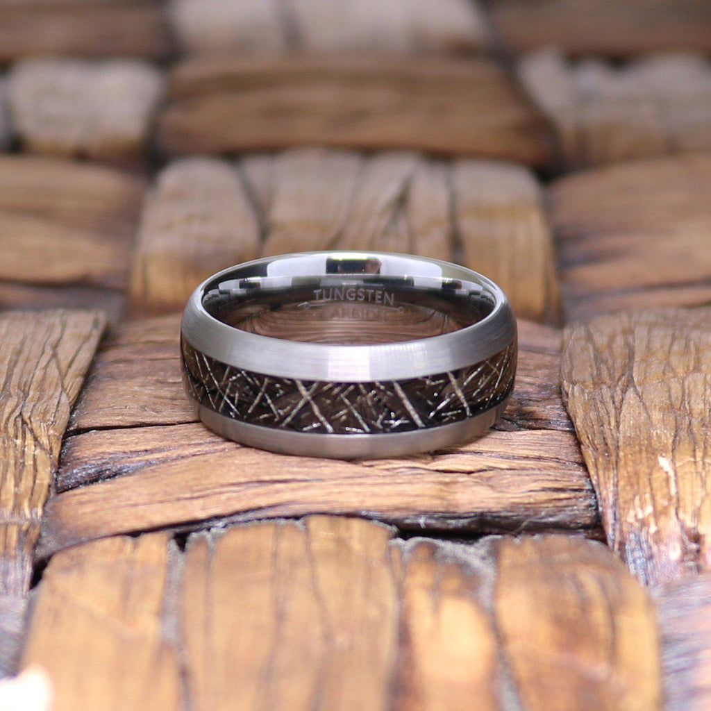 STARY | Tungsten Ring Black Meteorite Inlay