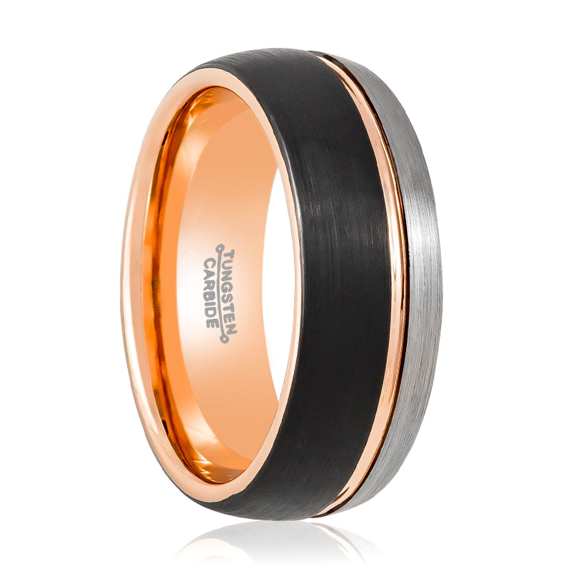 MATTHIAS | Three Tone Silver, Rose Gold & Black Tungsten Ring