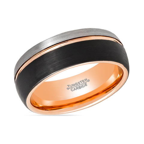 MATTHIAS | Three Tone Silver, Rose Gold & Black Tungsten Ring