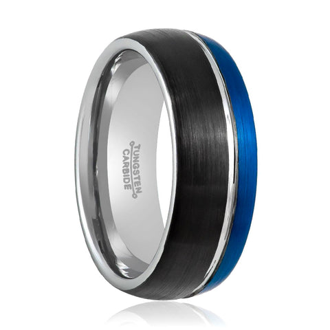 HYBRID | Three Tone Natural Blue & Black Tungsten Ring