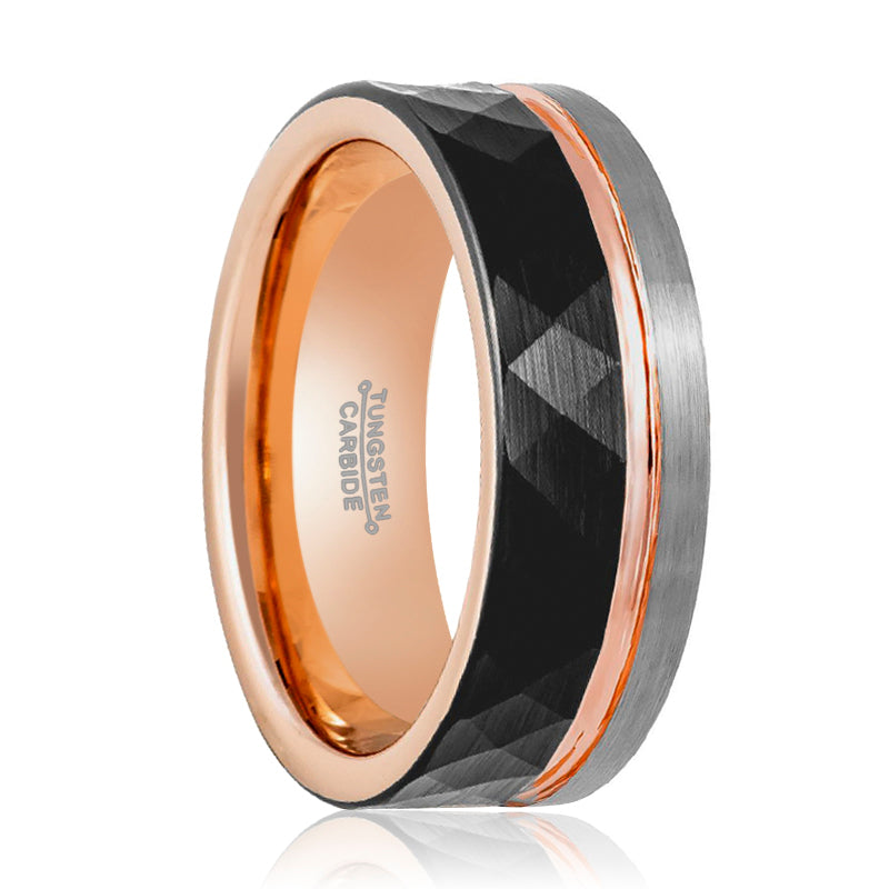 GUSTAVO | Rose Gold & Black Faceted Tungsten Ring