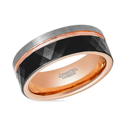 GUSTAVO | Rose Gold & Black Faceted Tungsten Ring