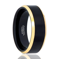 AERGLO | Black and Yellow Gold Tungsten Ring