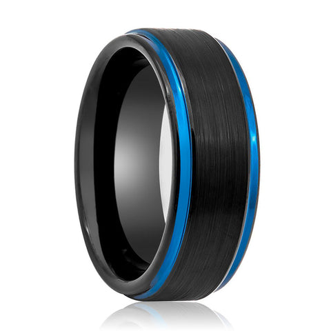 BLIGHT | Two-Tone Black & Blue Tungsten Ring