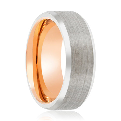 TAURUS | Rose Gold Silver Brushed Beveled Tungsten Ring