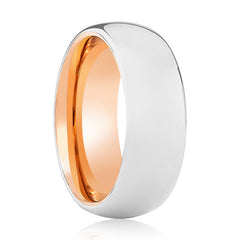 BRUNO | Rose Gold Silver Shiny Domed Tungsten Ring