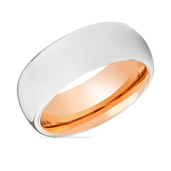 BRUNO | Rose Gold Silver Shiny Domed Tungsten Ring