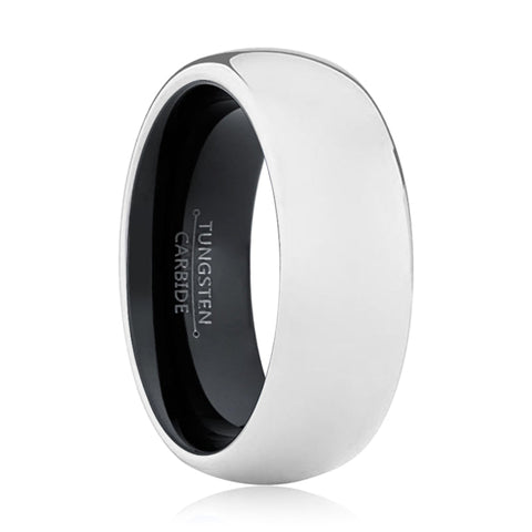 VADER | Black White Silver Shiny Domed Tungsten Ring