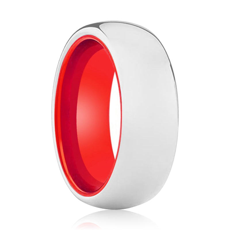 POPPY | Red White Silver Shiny Domed Tungsten Ring