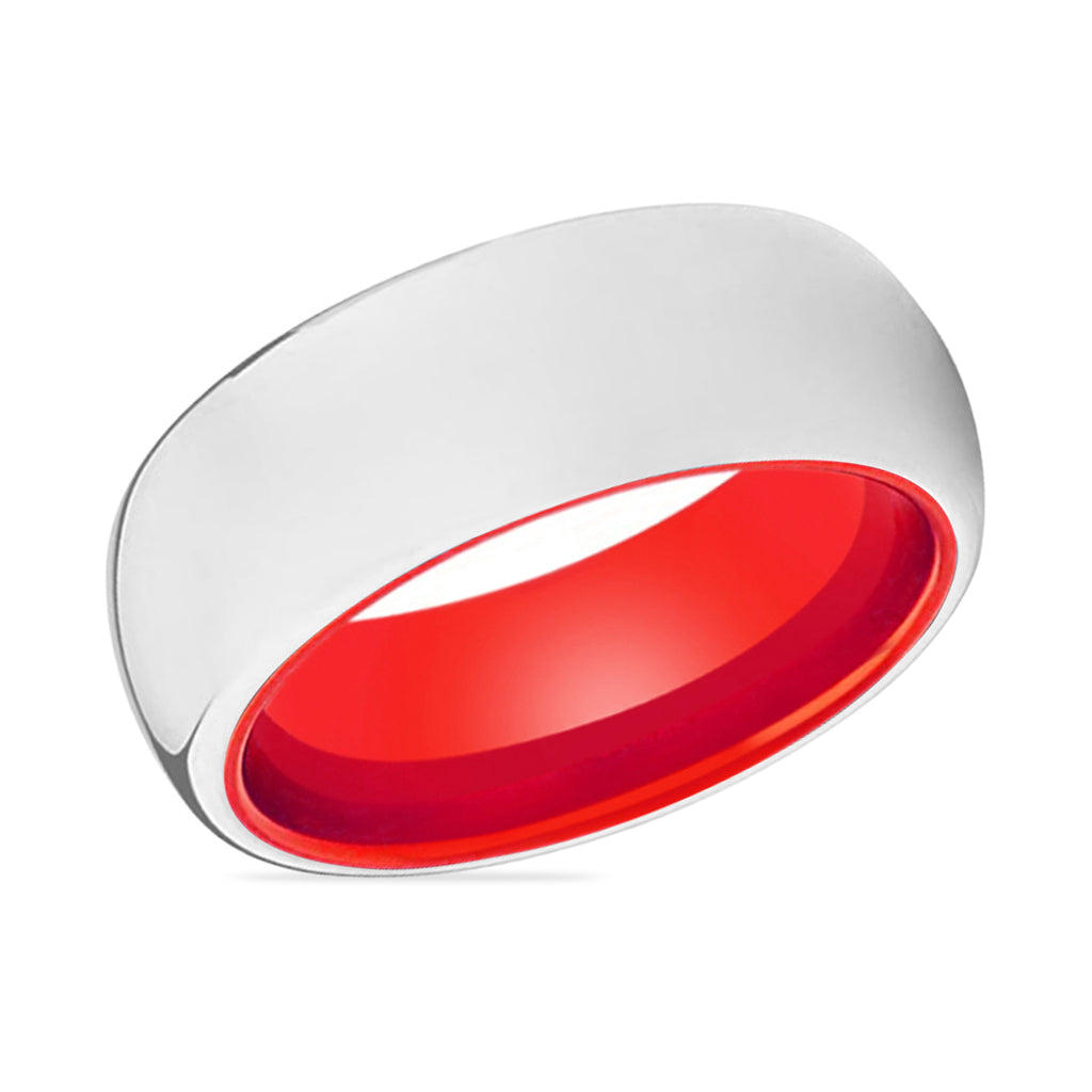 POPPY | Red White Silver Shiny Domed Tungsten Ring