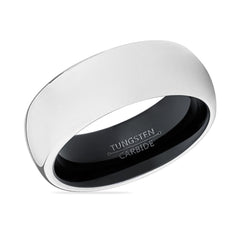 VADER | Black White Silver Shiny Domed Tungsten Ring