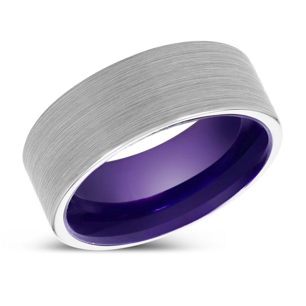 MARVINA | Purple White Brushed Flat Tungsten Ring