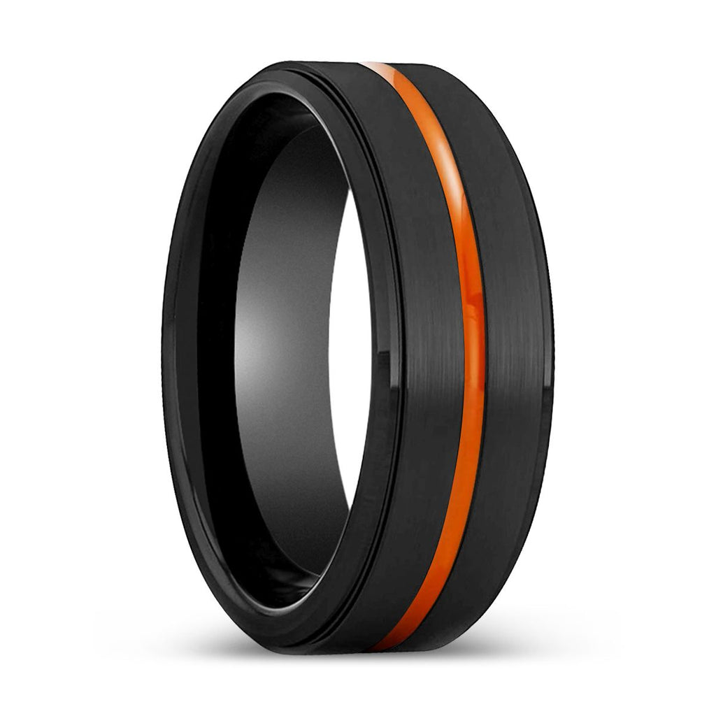 SHADOW | Black Stepped Edge Orange Groove Tungsten Ring