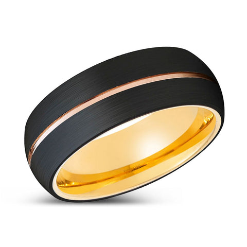 LUCENT | Gold Black Domed Rose Gold Groove Tungsten Ring