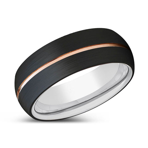 TRIBUTARY | Silver Black Domed Rose Gold Groove Tungsten Ring