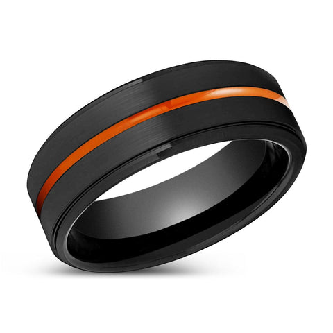 SHADOW | Black Stepped Edge Orange Groove Tungsten Ring