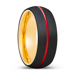 ACROBA | Gold Black Domed Red Groove Tungsten Ring