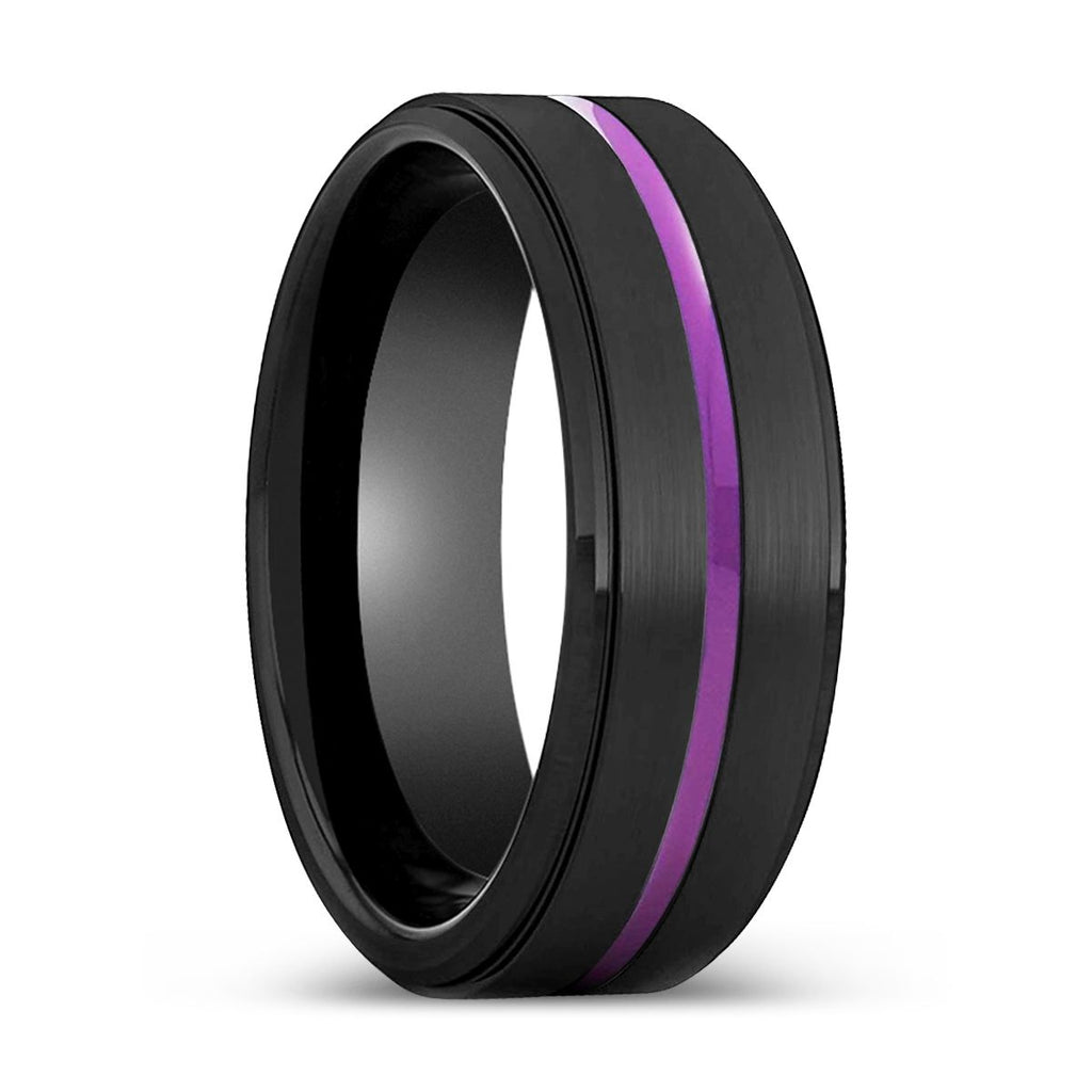 NIGHTSHADE | Black Stepped Edge Purple Groove Tungsten Ring