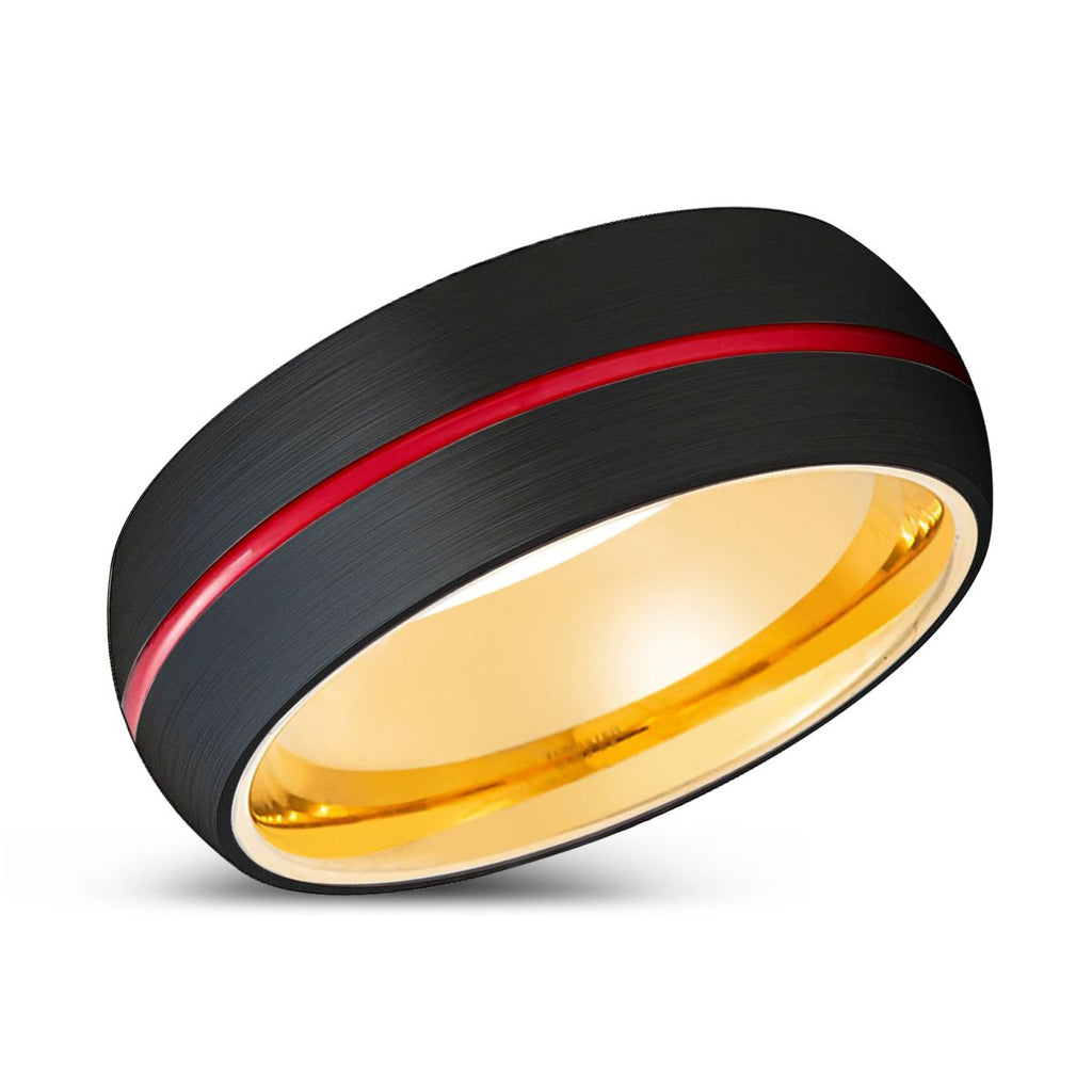 ACROBA | Gold Black Domed Red Groove Tungsten Ring