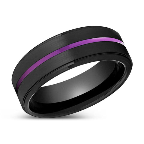 NIGHTSHADE | Black Stepped Edge Purple Groove Tungsten Ring