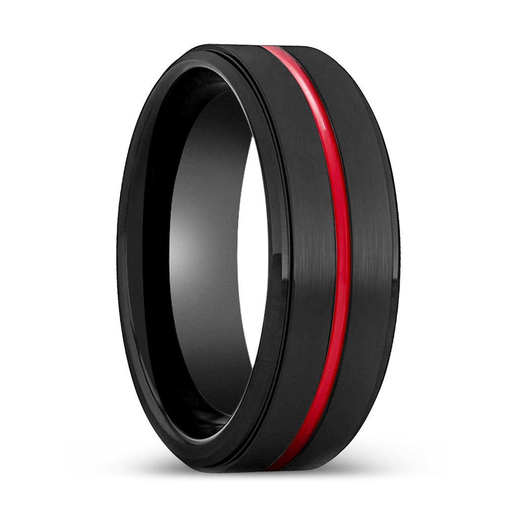 BATMOBILE | Black Stepped Edge Red Groove Tungsten Ring