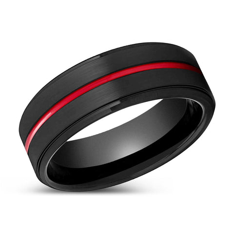 BATMOBILE | Black Stepped Edge Red Groove Tungsten Ring