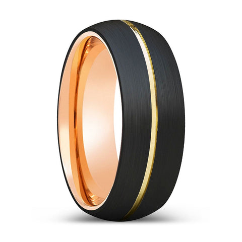 METOD | Rose Gold Black Domed Gold Groove Tungsten Ring